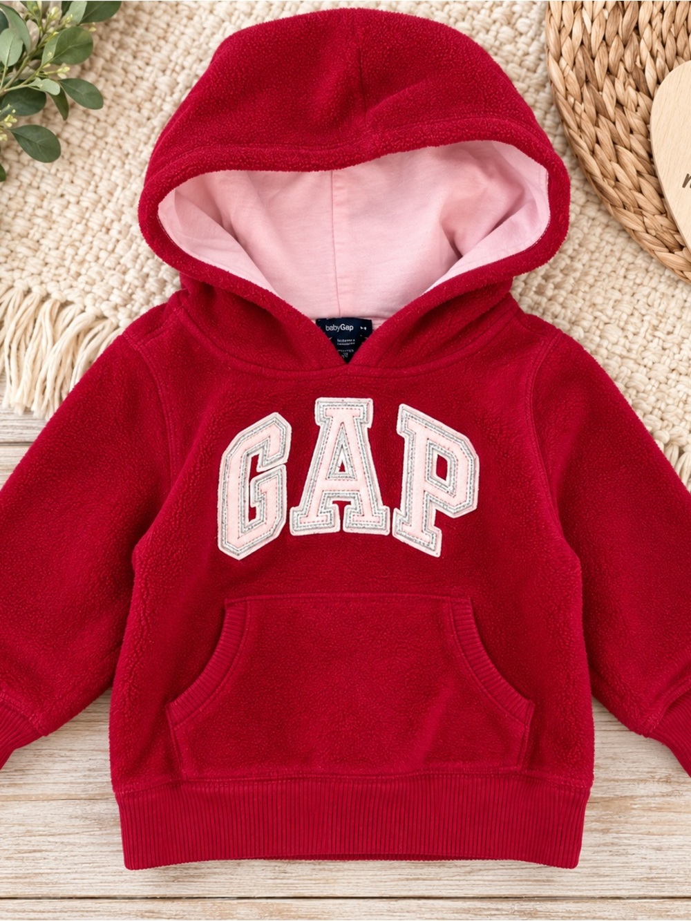 Y2K GAP Toddler Girl Hoodie Hooded Logo Sweatshirt with Light Pink Lining 12-18M